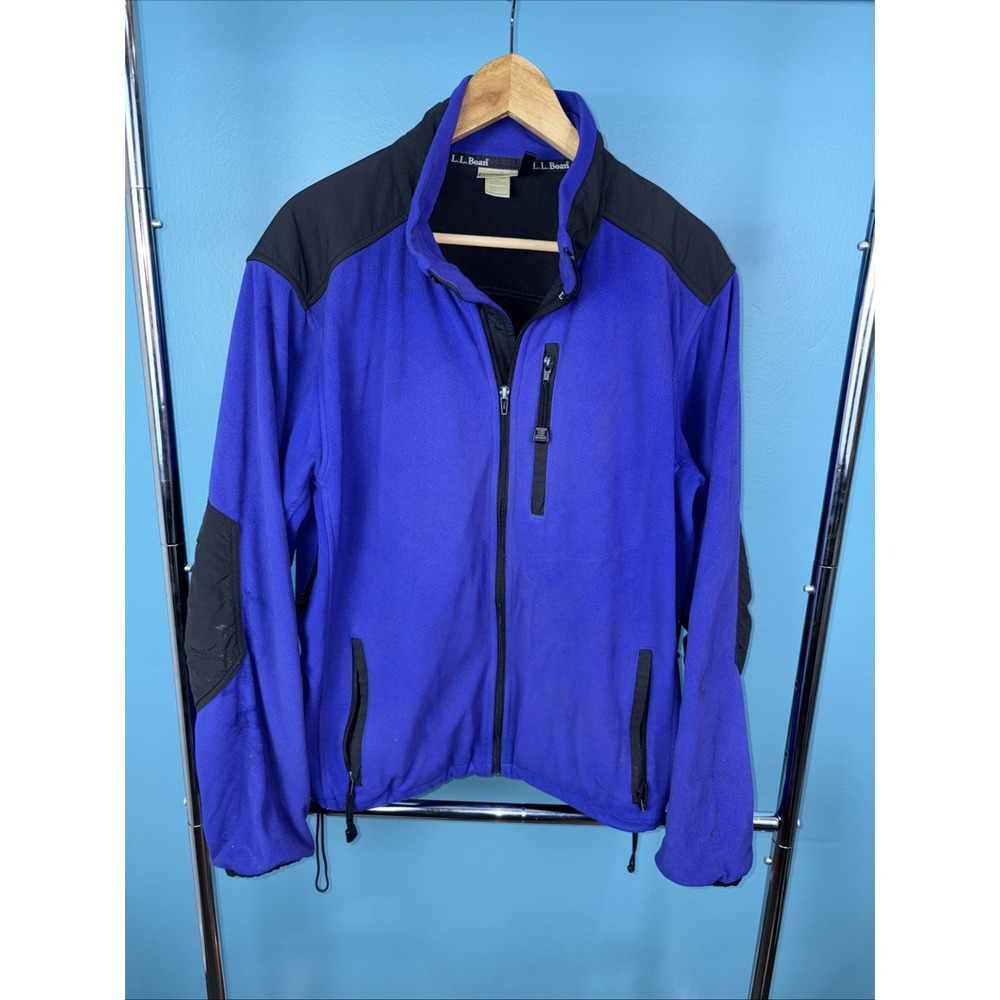 LL Bean Vintage Blue Full Zip Fleece Jacket Size Large Made In USA VTG‎ Gorpcore
